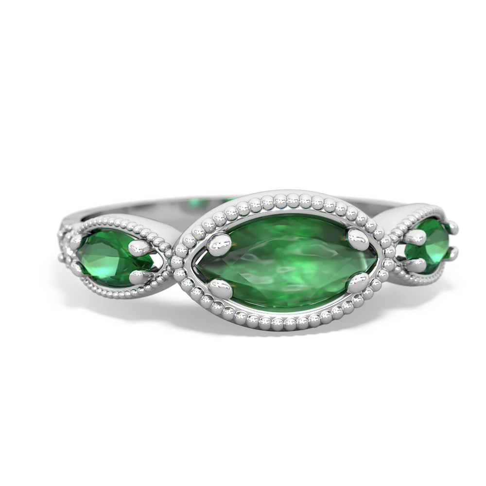 Emerald Milgrain Marquise 14K White Gold ring R5700