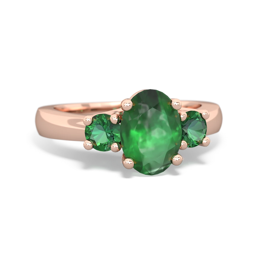 Emerald Three Stone Oval Trellis 14K Rose Gold ring R4024