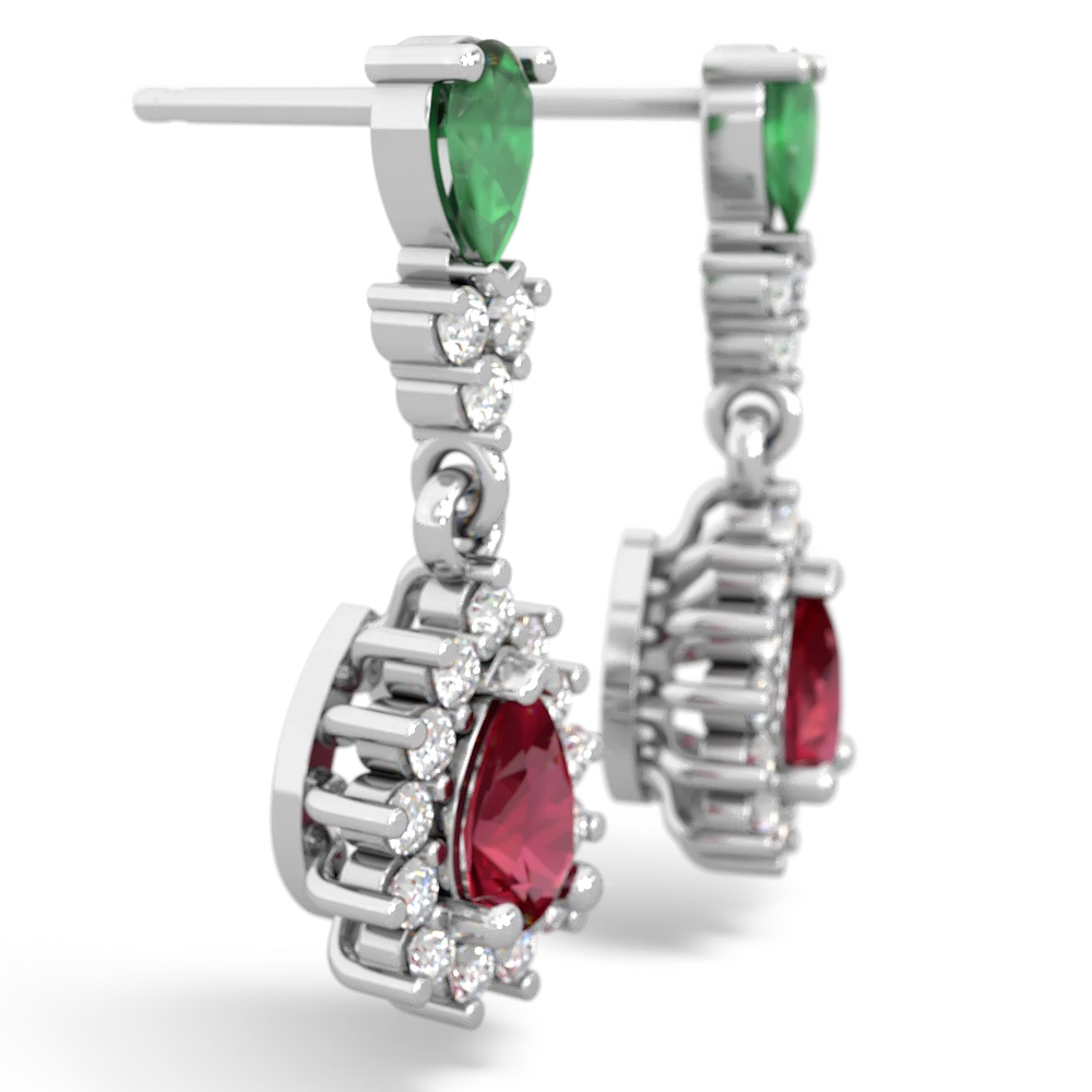 Emerald Halo Pear Dangle 14K White Gold earrings E1882