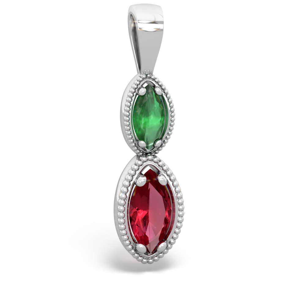 Emerald Antique-Style Halo 14K White Gold pendant P5700