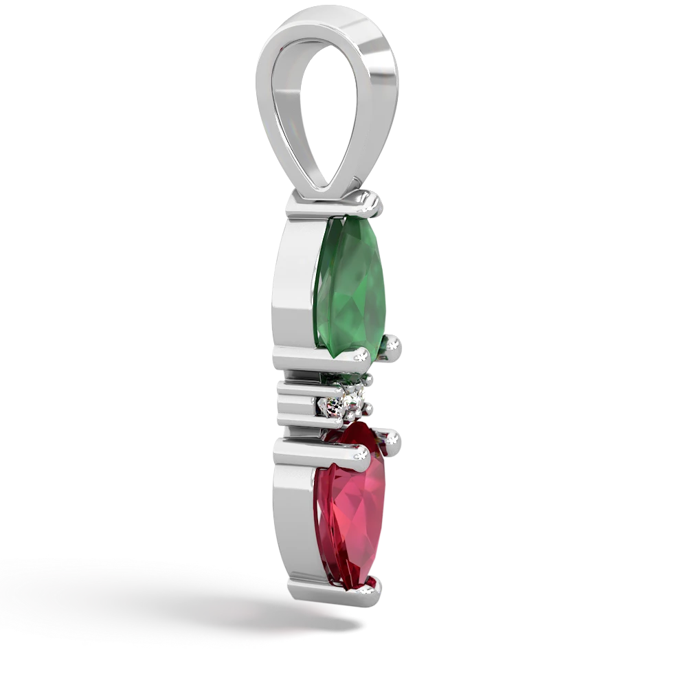 Emerald Bowtie Drop 14K White Gold pendant P0865