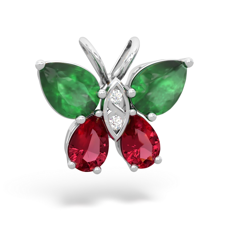 Emerald Butterfly 14K White Gold pendant P2215