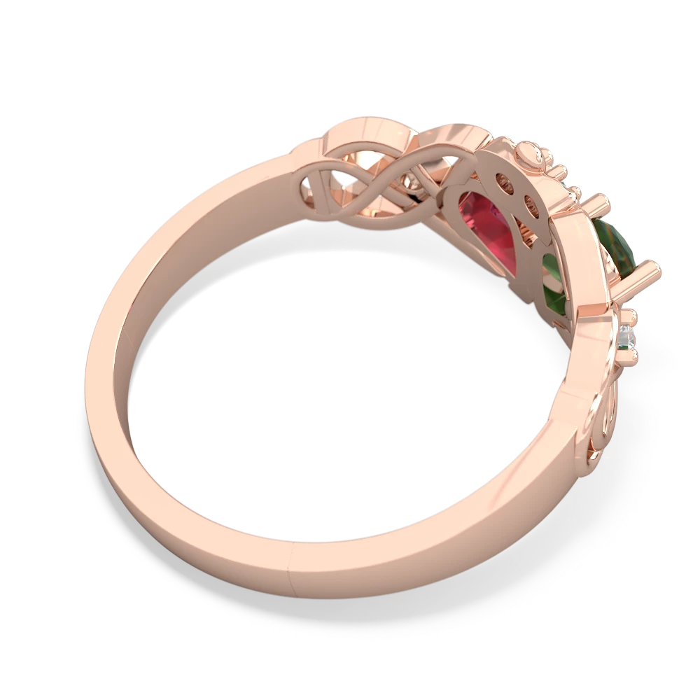 Emerald 'One Heart' Celtic Knot Claddagh 14K Rose Gold ring R5322