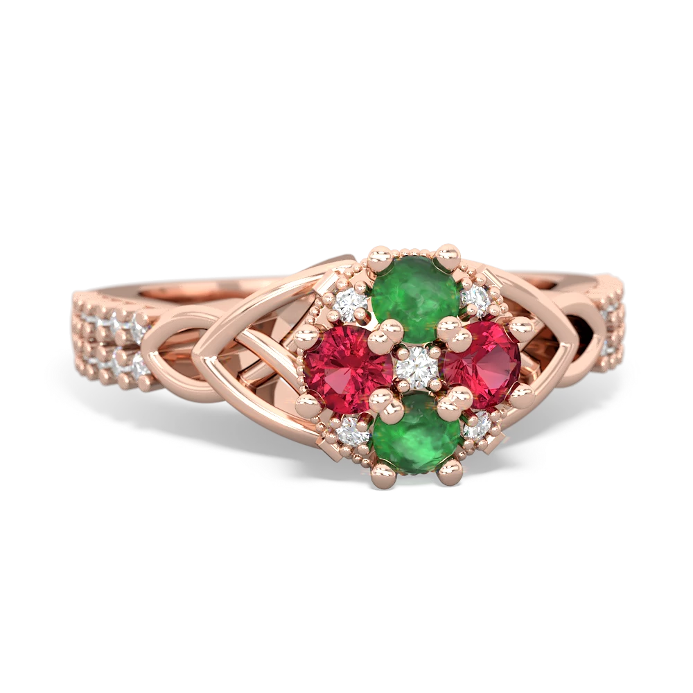 Emerald Celtic Knot Cluster Engagement 14K Rose Gold ring R26443RD