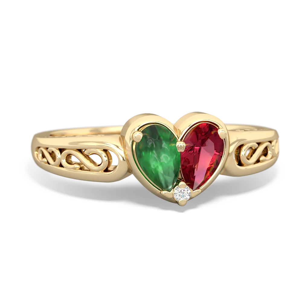 Emerald Filligree 'One Heart' 14K Yellow Gold ring R5070