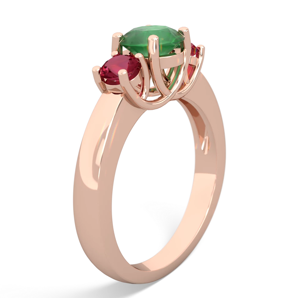 Emerald Three Stone Round Trellis 14K Rose Gold ring R4018