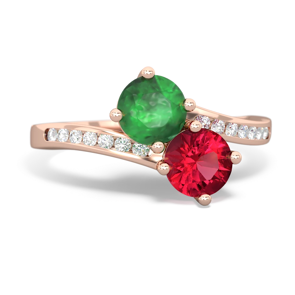 Emerald Channel Set Two Stone 14K Rose Gold ring R5303