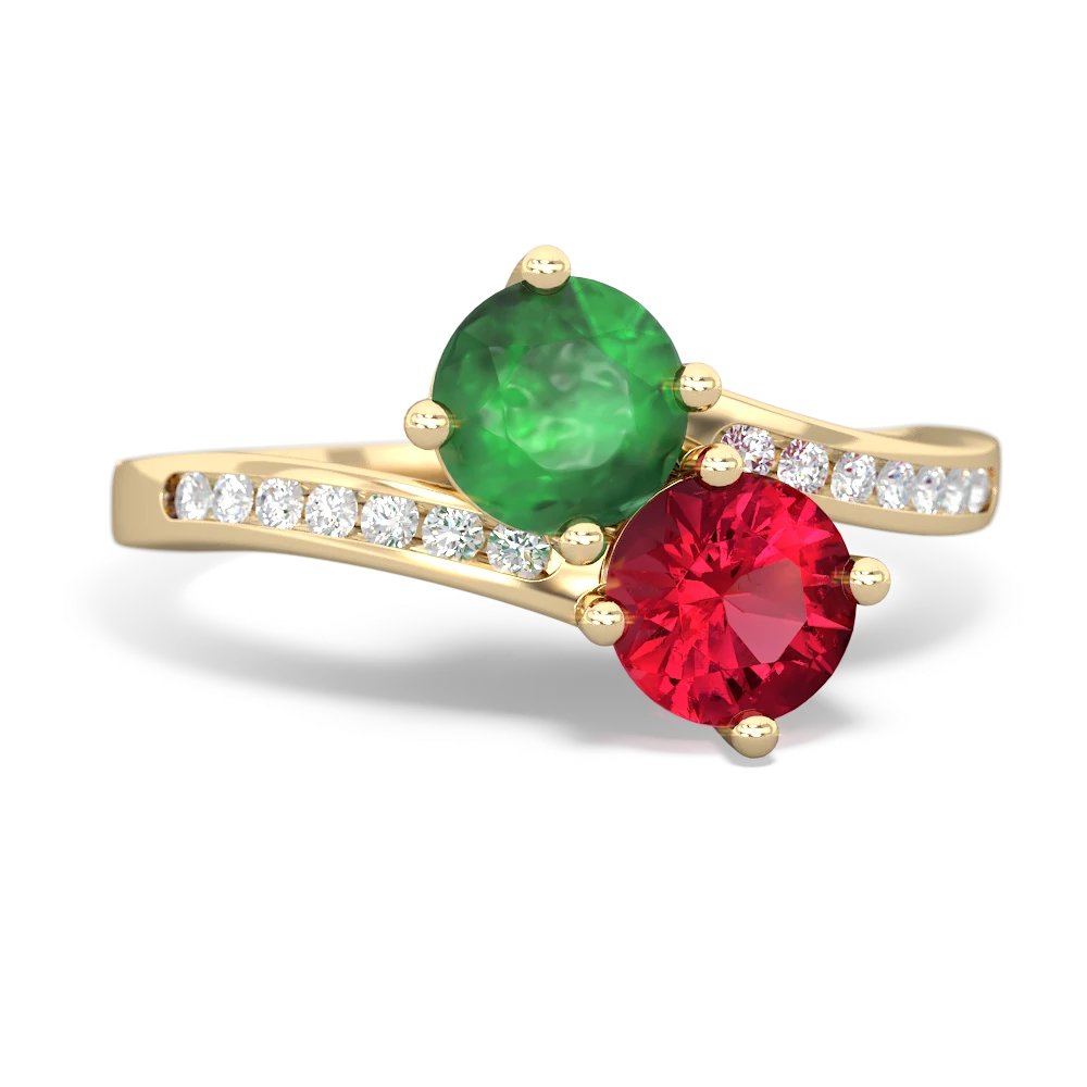 Emerald Channel Set Two Stone 14K Yellow Gold ring R5303