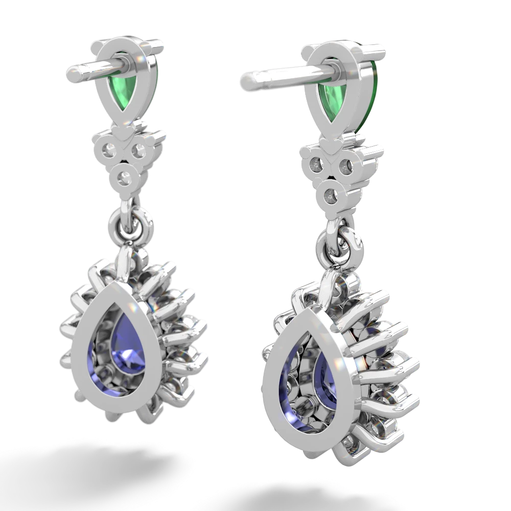 Emerald Halo Pear Dangle 14K White Gold earrings E1882