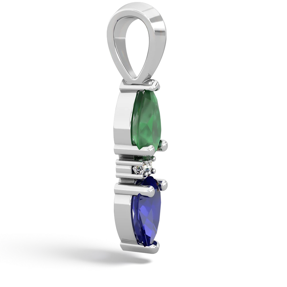 Emerald Bowtie Drop 14K White Gold pendant P0865