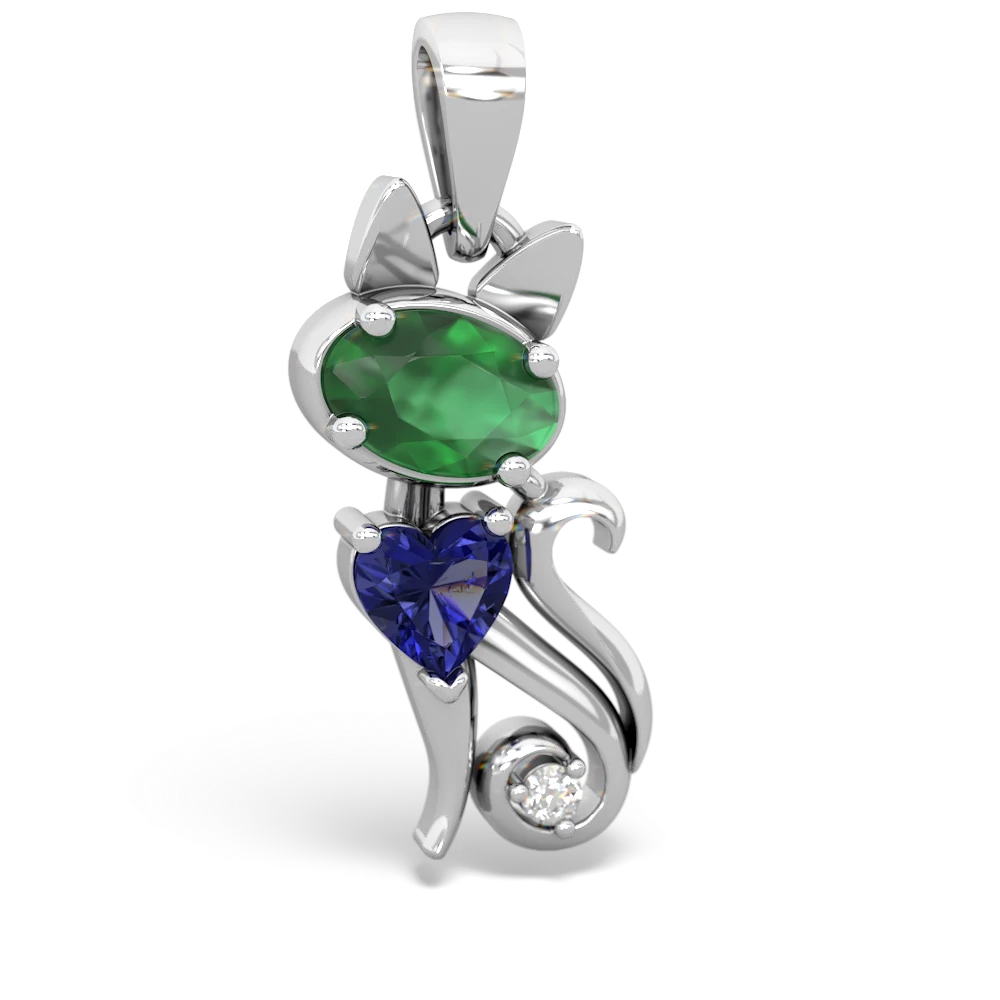 Emerald Kitten 14K White Gold pendant P5780