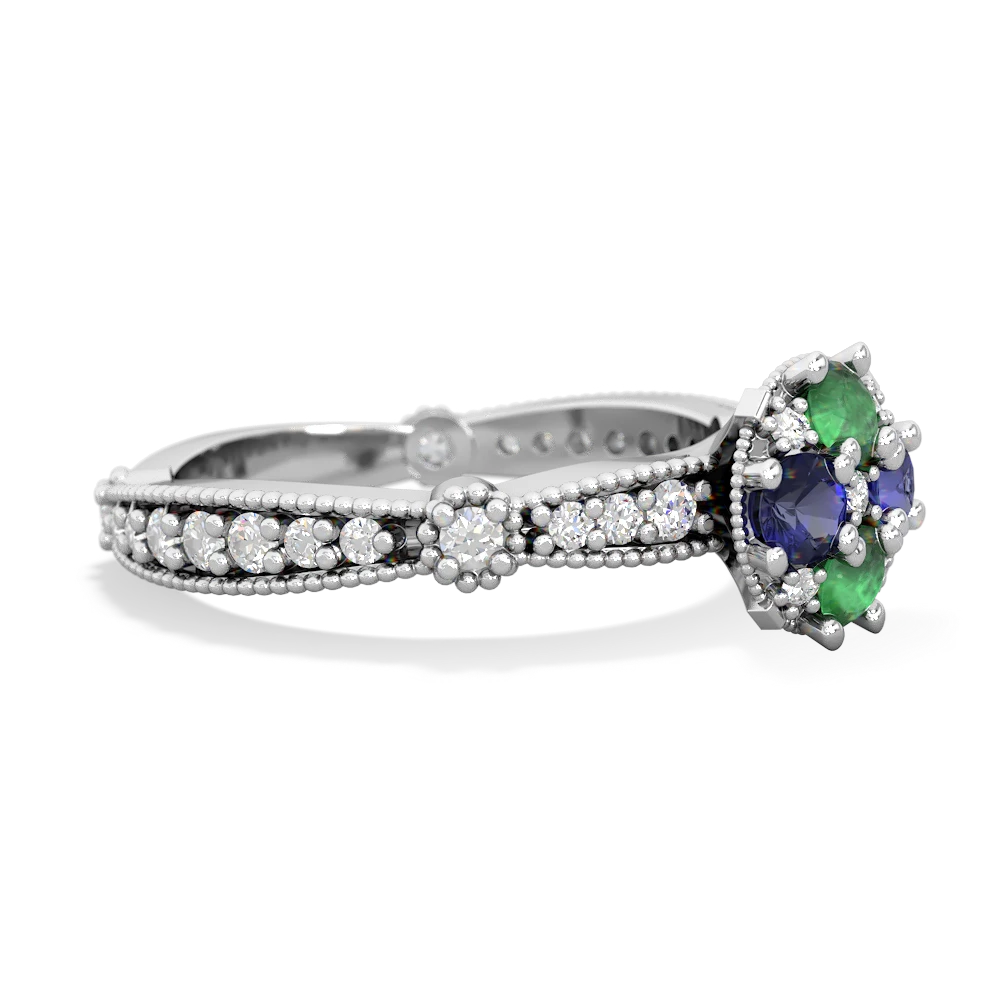 Emerald Sparkling Tiara Cluster 14K White Gold ring R26293RD