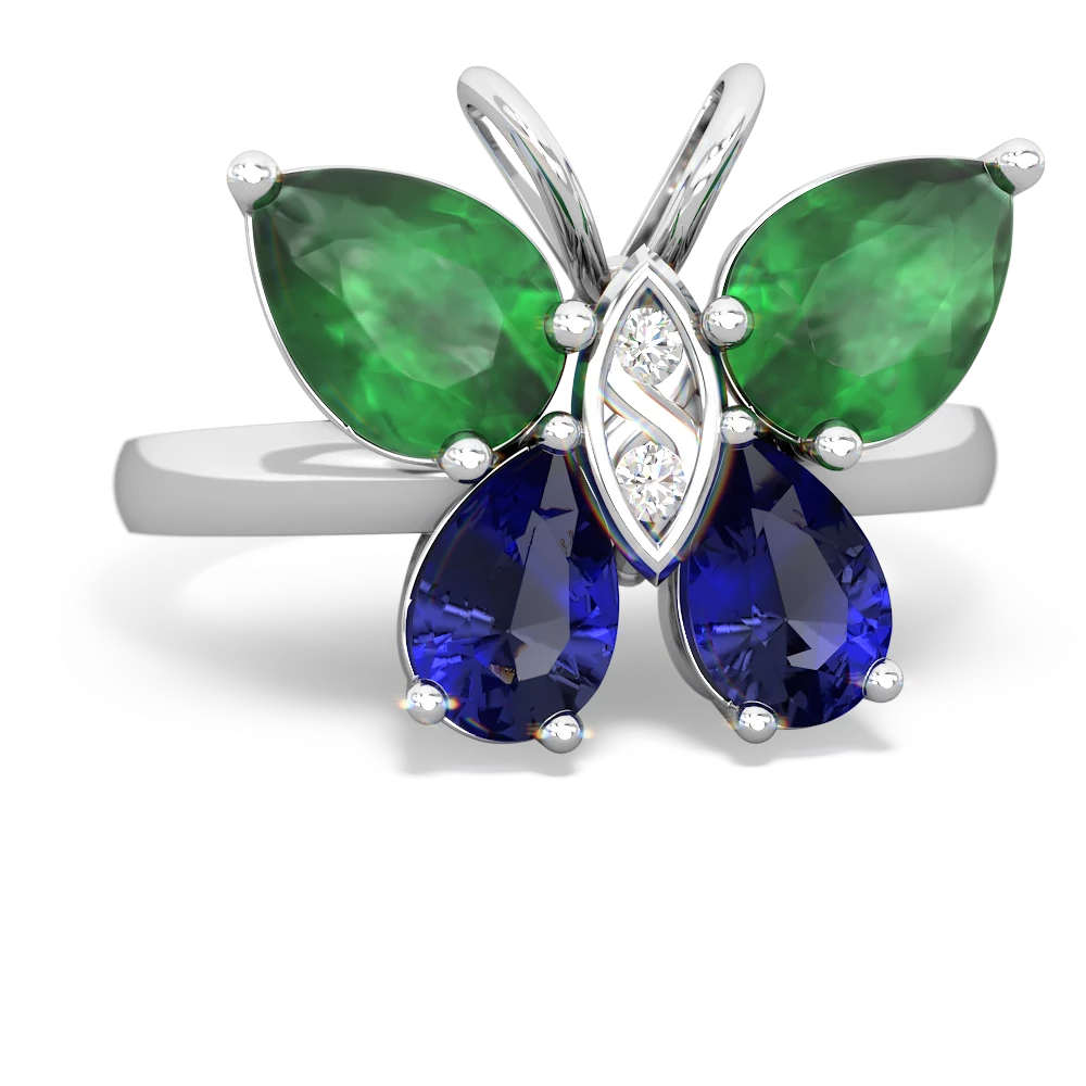 Emerald Butterfly 14K White Gold ring R2215