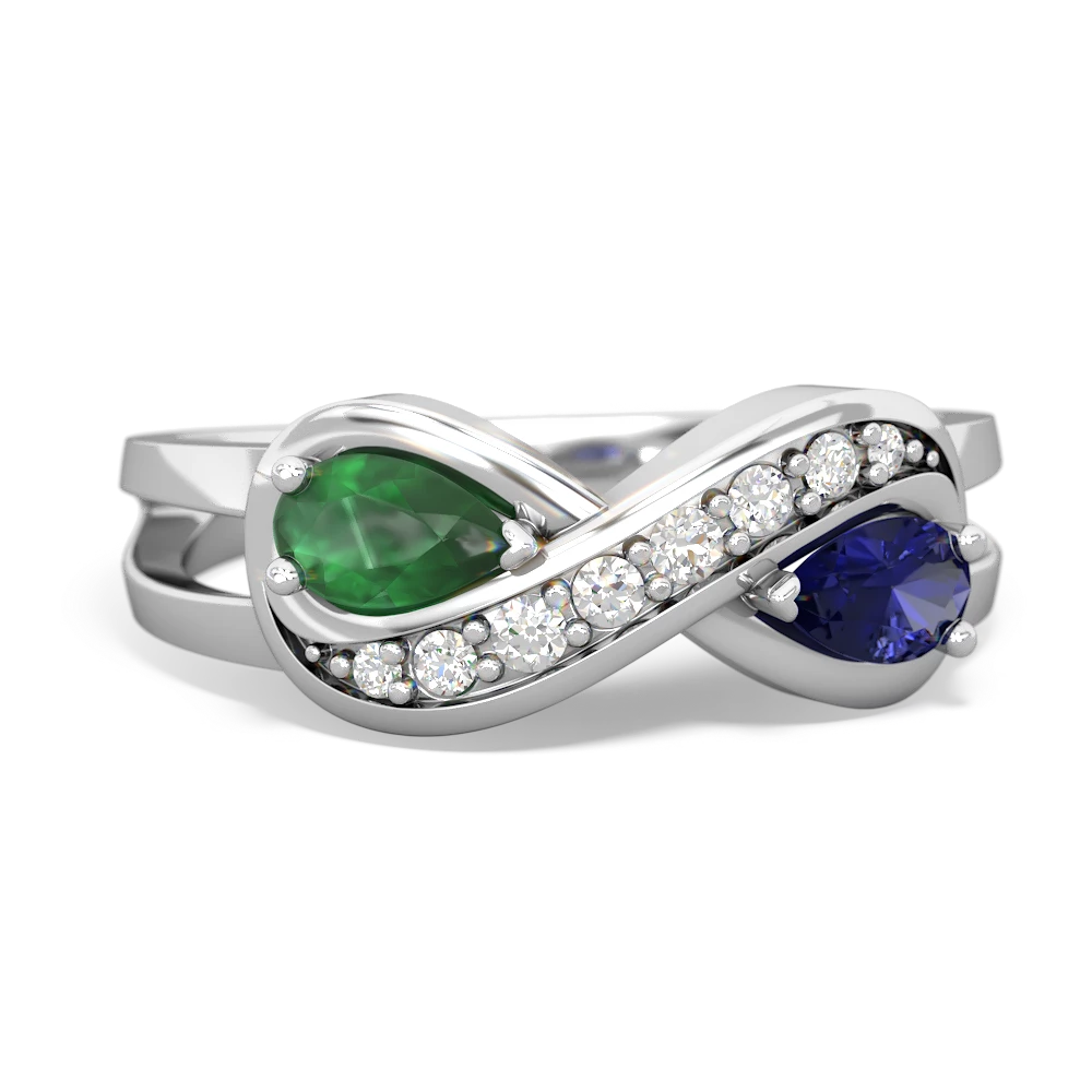 Emerald Diamond Infinity 14K White Gold ring R5390