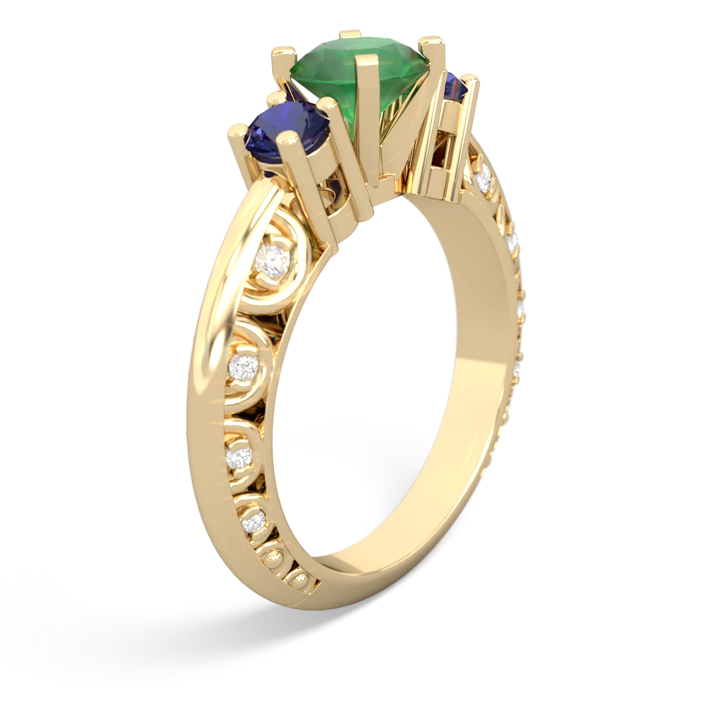 Emerald Art Deco Eternal Embrace Engagement 14K Yellow Gold ring C2003