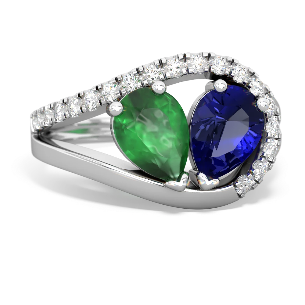 Emerald Nestled Heart Keepsake 14K White Gold ring R5650