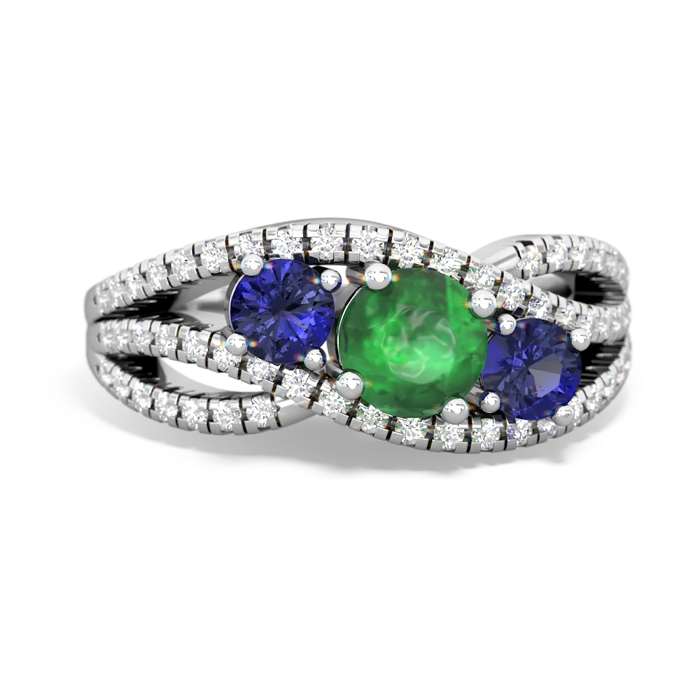 Emerald Three Stone Aurora 14K White Gold ring R3080