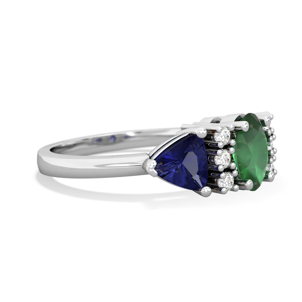 Emerald Antique Style Three Stone 14K White Gold ring R2186