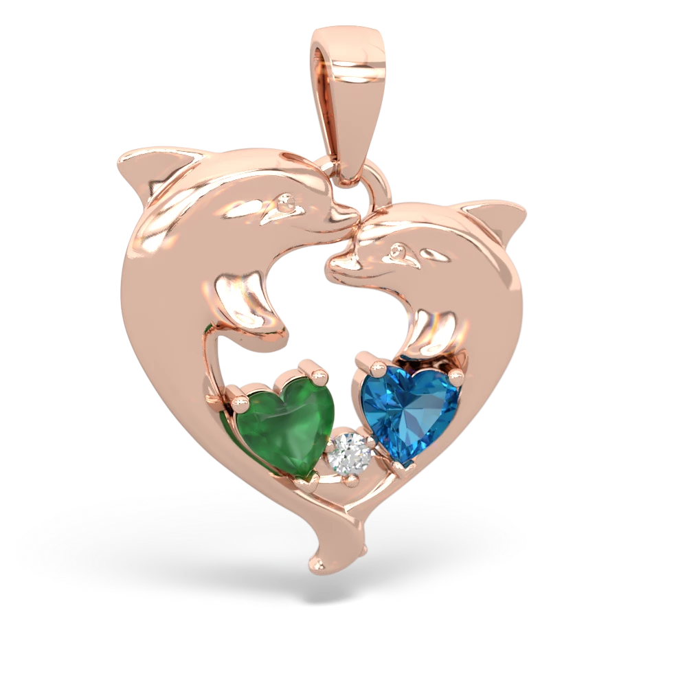 Emerald Dolphin Heart 14K Rose Gold pendant P5820