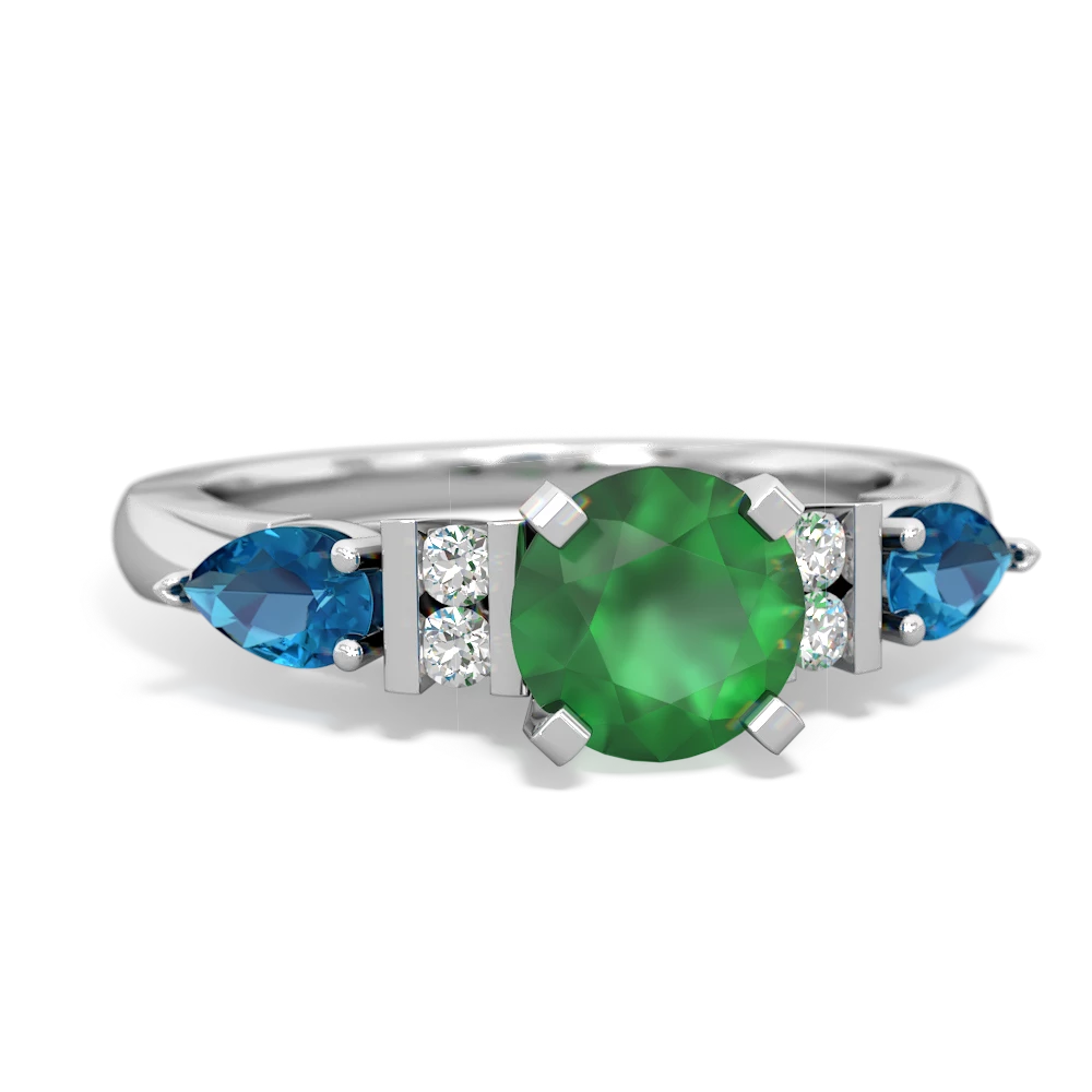 Emerald 6Mm Round Eternal Embrace Engagement 14K White Gold ring R2005