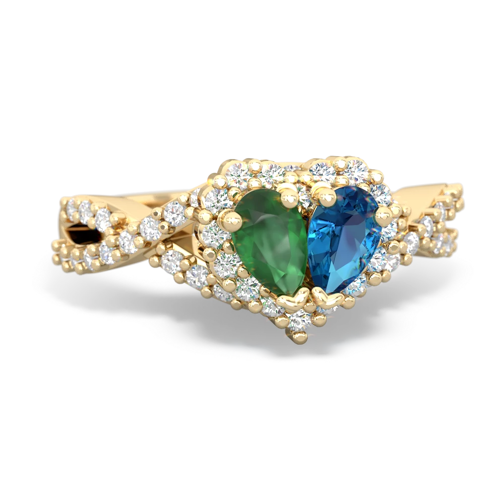 Emerald Diamond Twist 'One Heart' 14K Yellow Gold ring R2640HRT