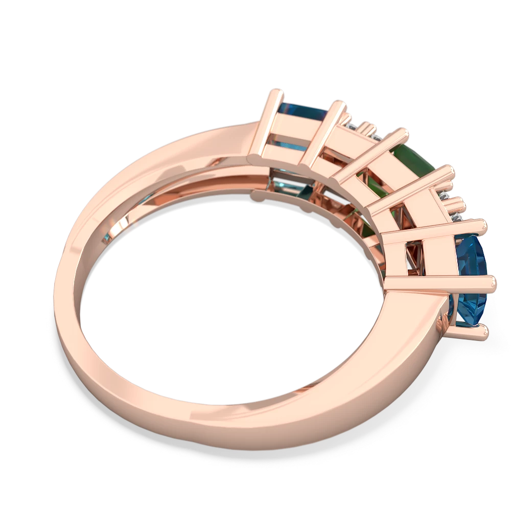 Emerald Three Stone Diamond Cluster 14K Rose Gold ring R2592