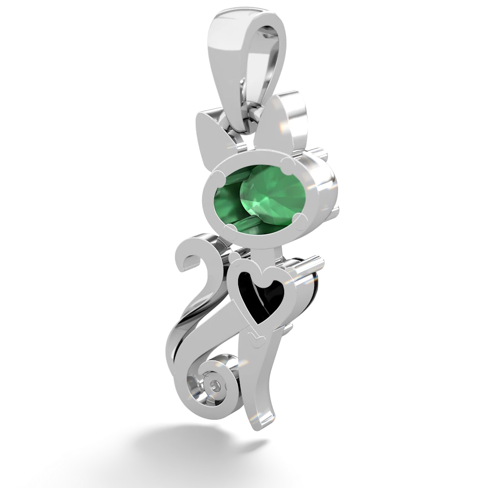 Emerald Kitten 14K White Gold pendant P5780