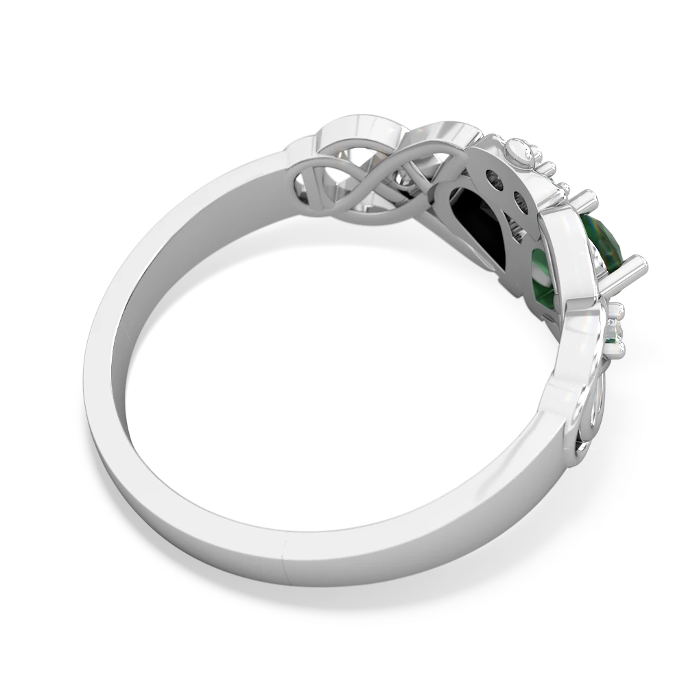 Emerald 'One Heart' Celtic Knot Claddagh 14K White Gold ring R5322