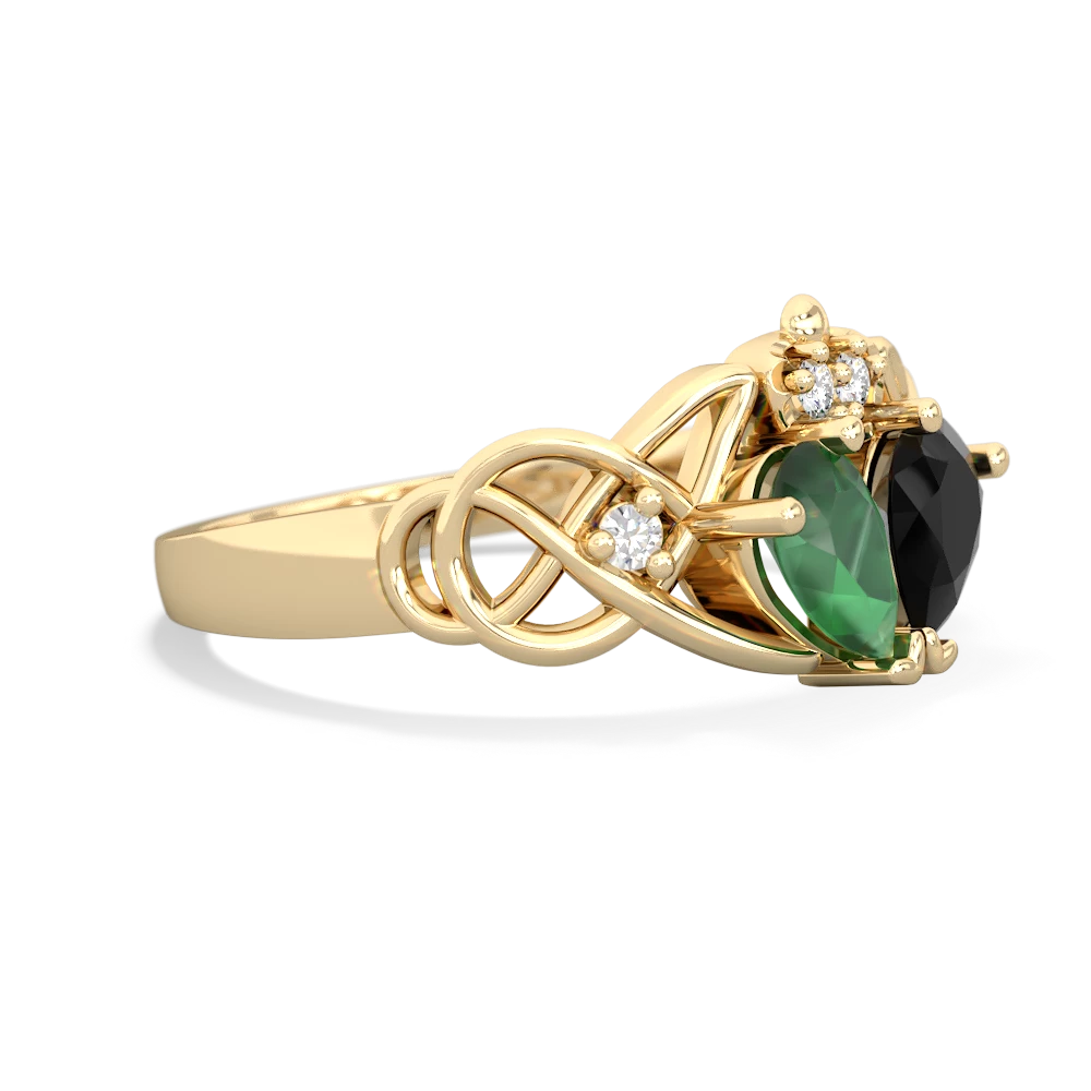 Emerald 'One Heart' Celtic Knot Claddagh 14K Yellow Gold ring R5322