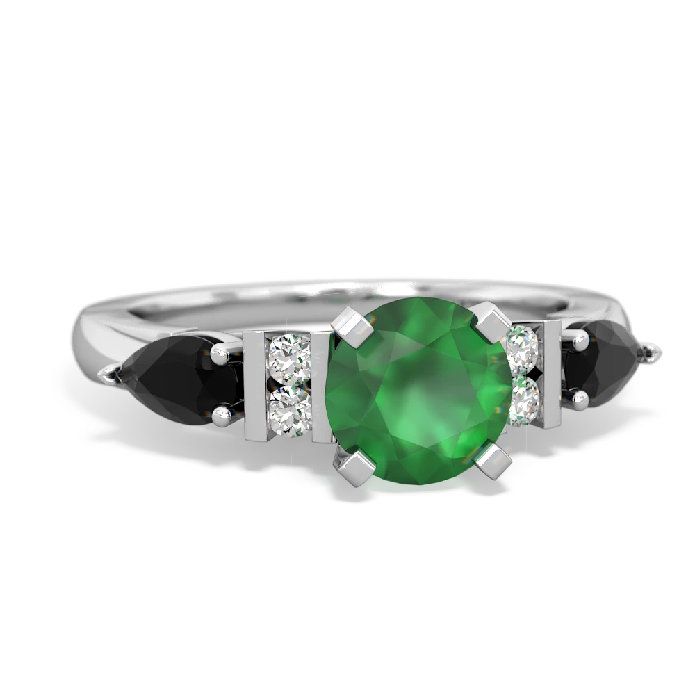 Emerald 6Mm Round Eternal Embrace Engagement 14K White Gold ring R2005