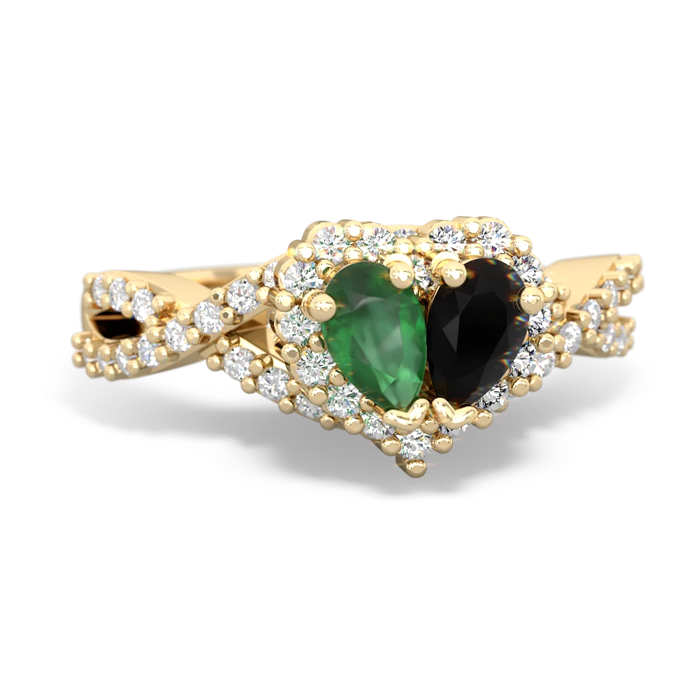 Emerald Diamond Twist 'One Heart' 14K Yellow Gold ring R2640HRT