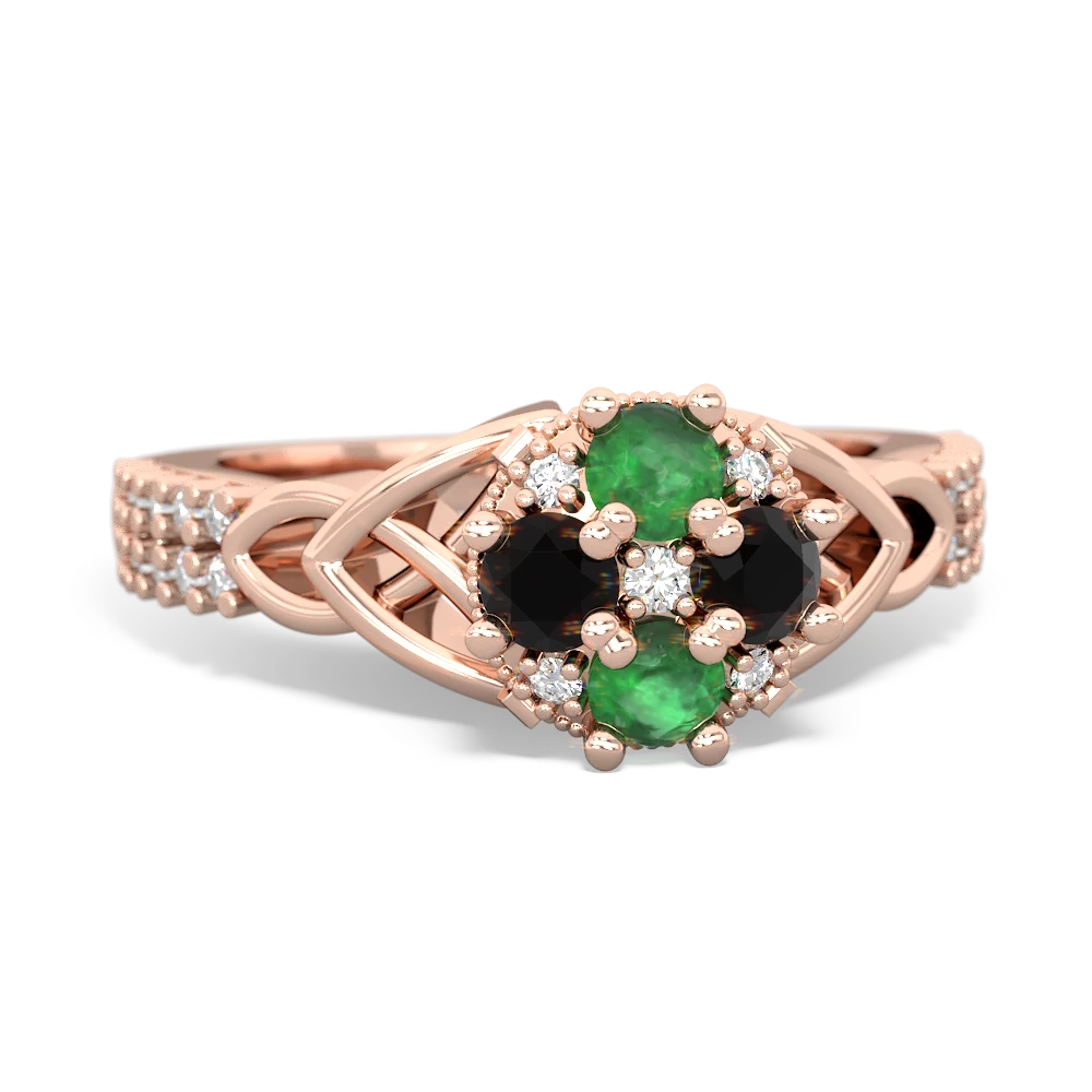 Emerald Celtic Knot Cluster Engagement 14K Rose Gold ring R26443RD