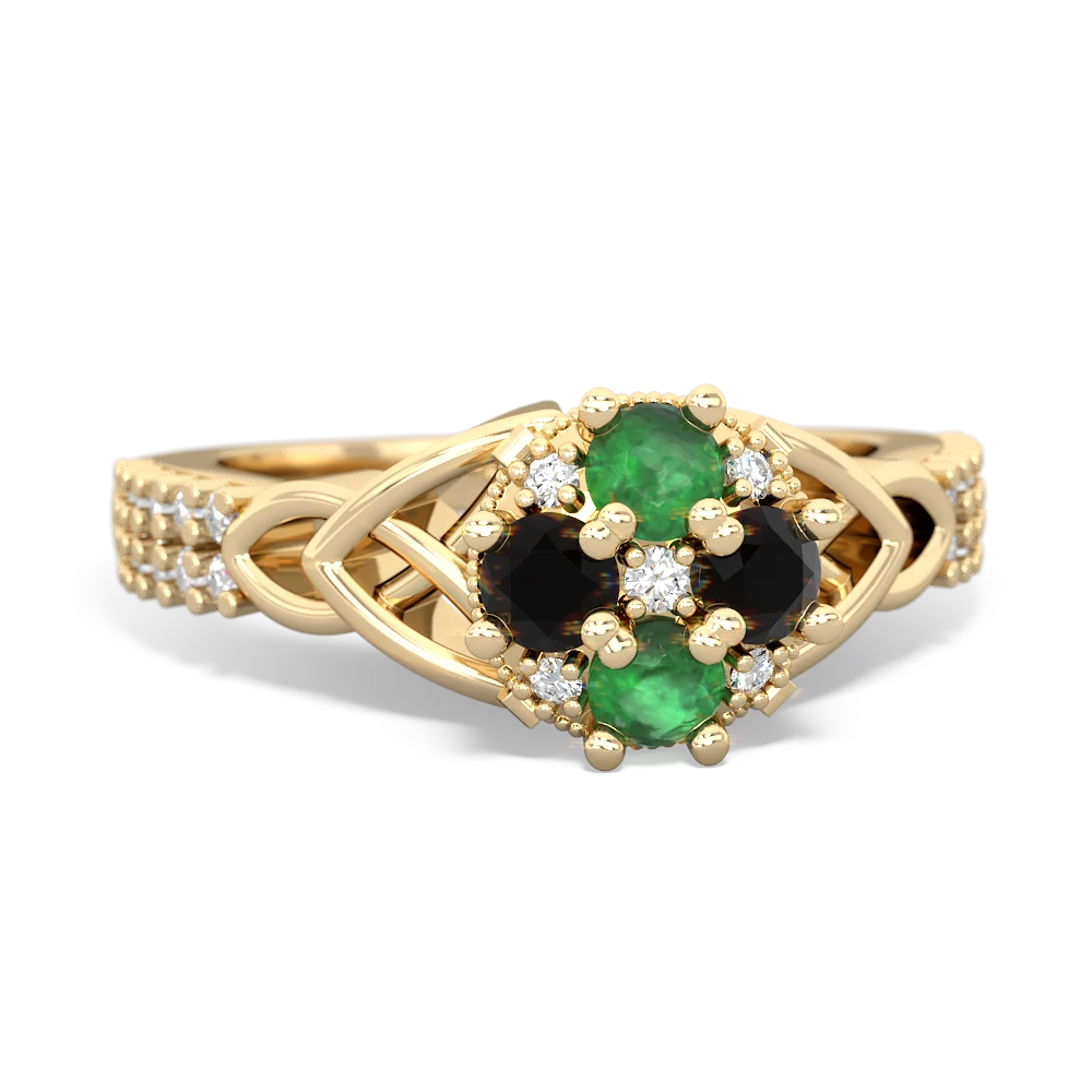 Emerald Celtic Knot Cluster Engagement 14K Yellow Gold ring R26443RD