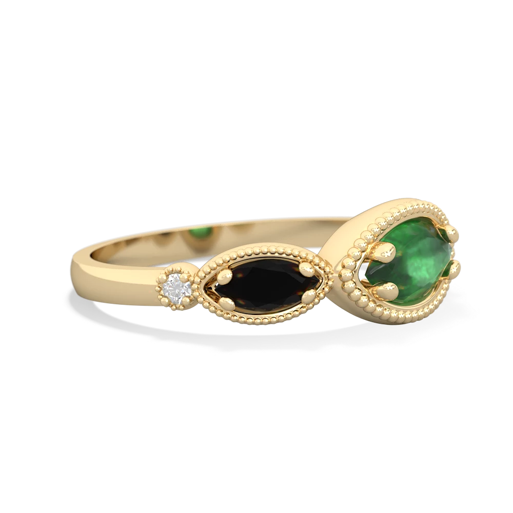 Emerald Milgrain Marquise 14K Yellow Gold ring R5700