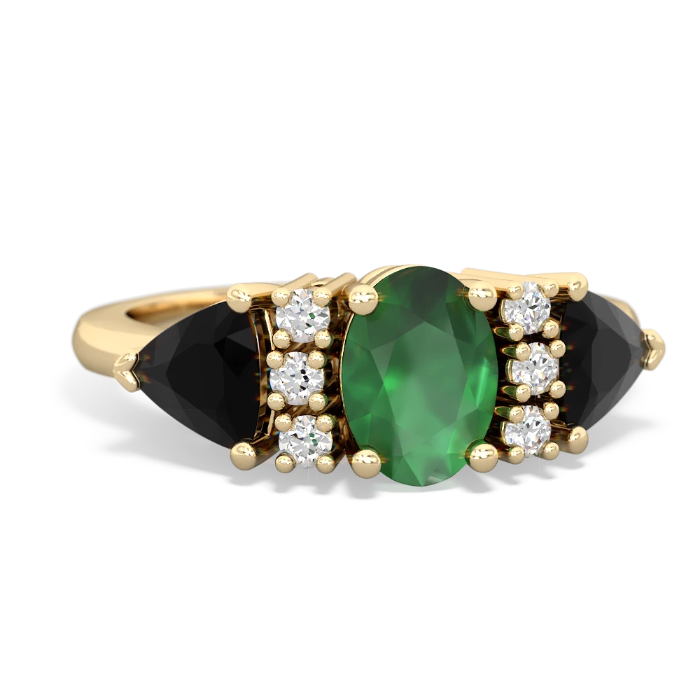 Emerald Antique Style Three Stone 14K Yellow Gold ring R2186