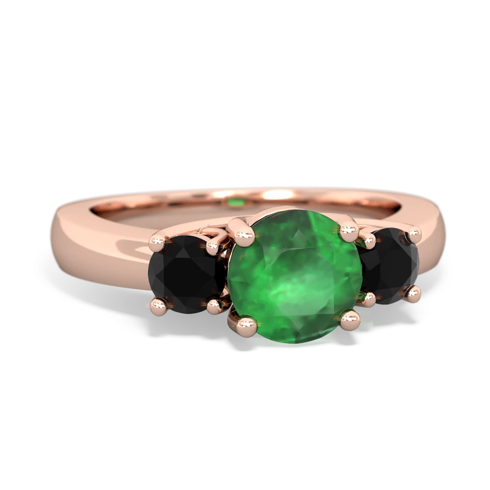 Emerald Three Stone Round Trellis 14K Rose Gold ring R4018