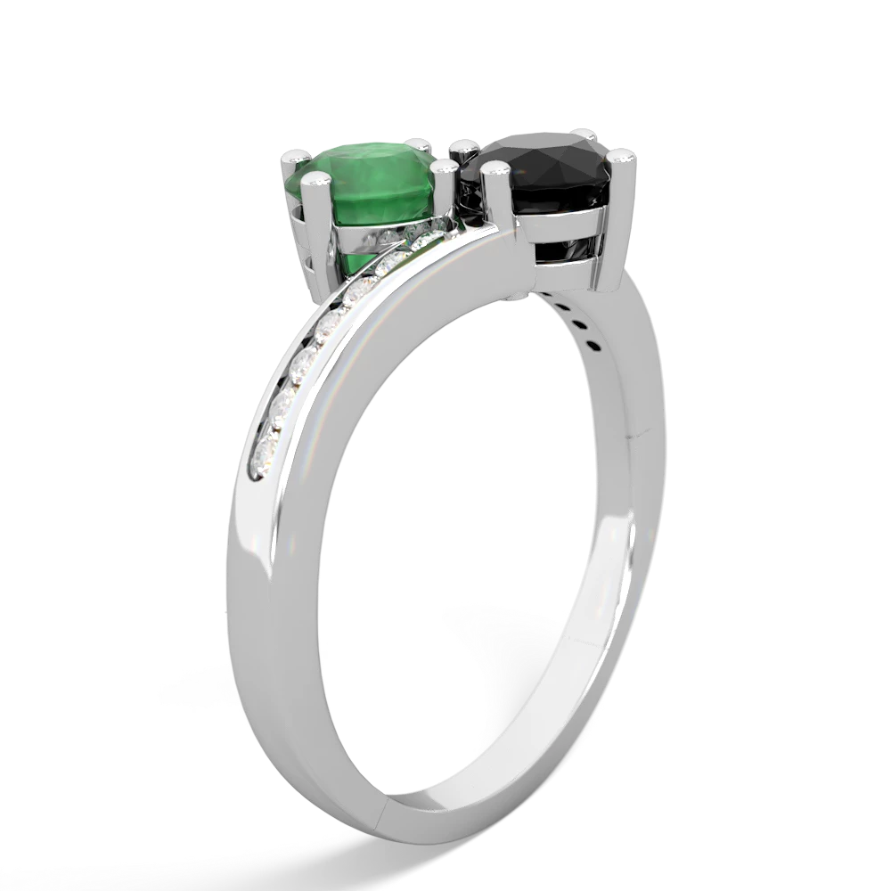 Emerald Onyx Channel Set Two Stone ring - 14K White Gold |JewelsForMe