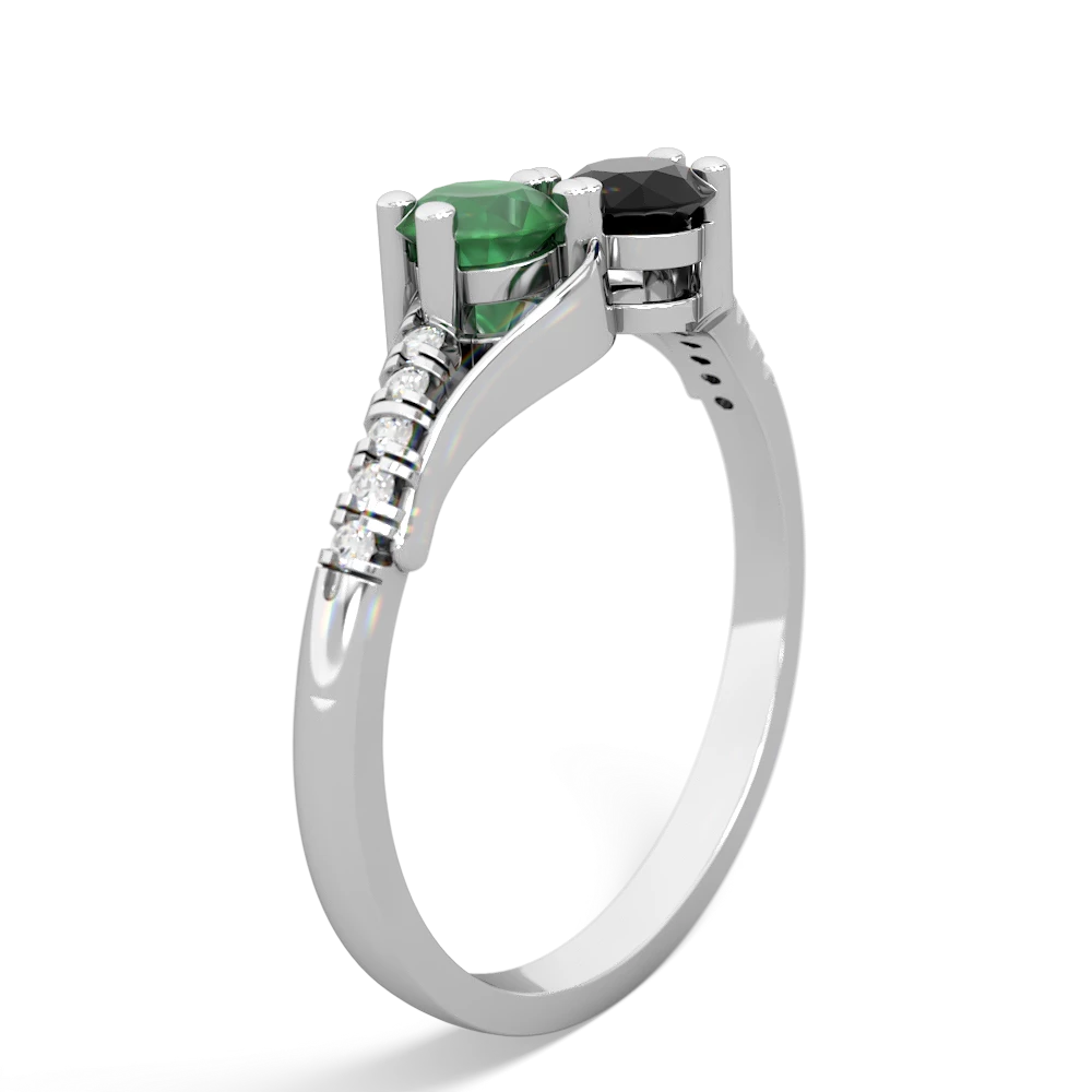 Emerald Infinity Pave Two Stone 14K White Gold ring R5285