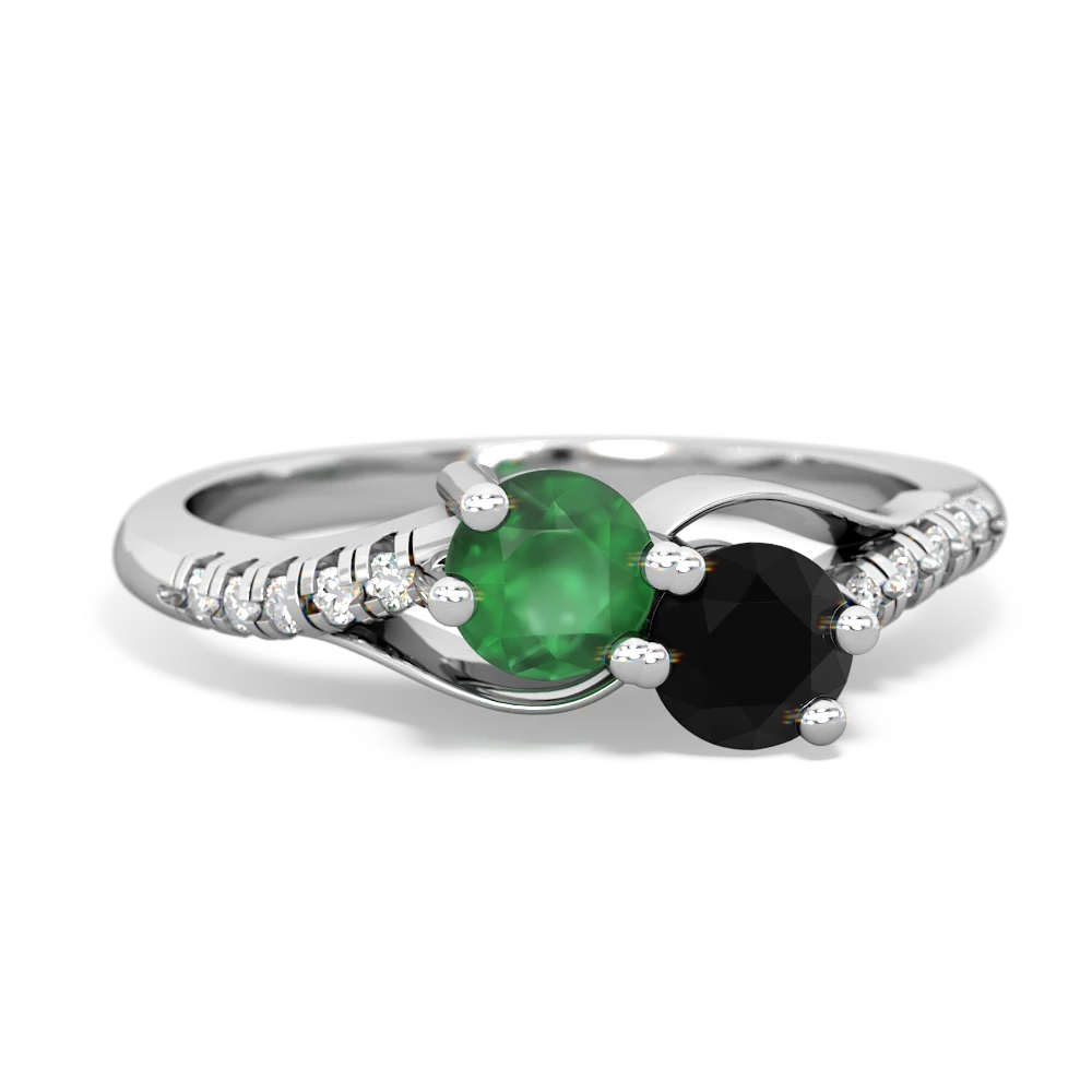 Emerald Infinity Pave Two Stone 14K White Gold ring R5285