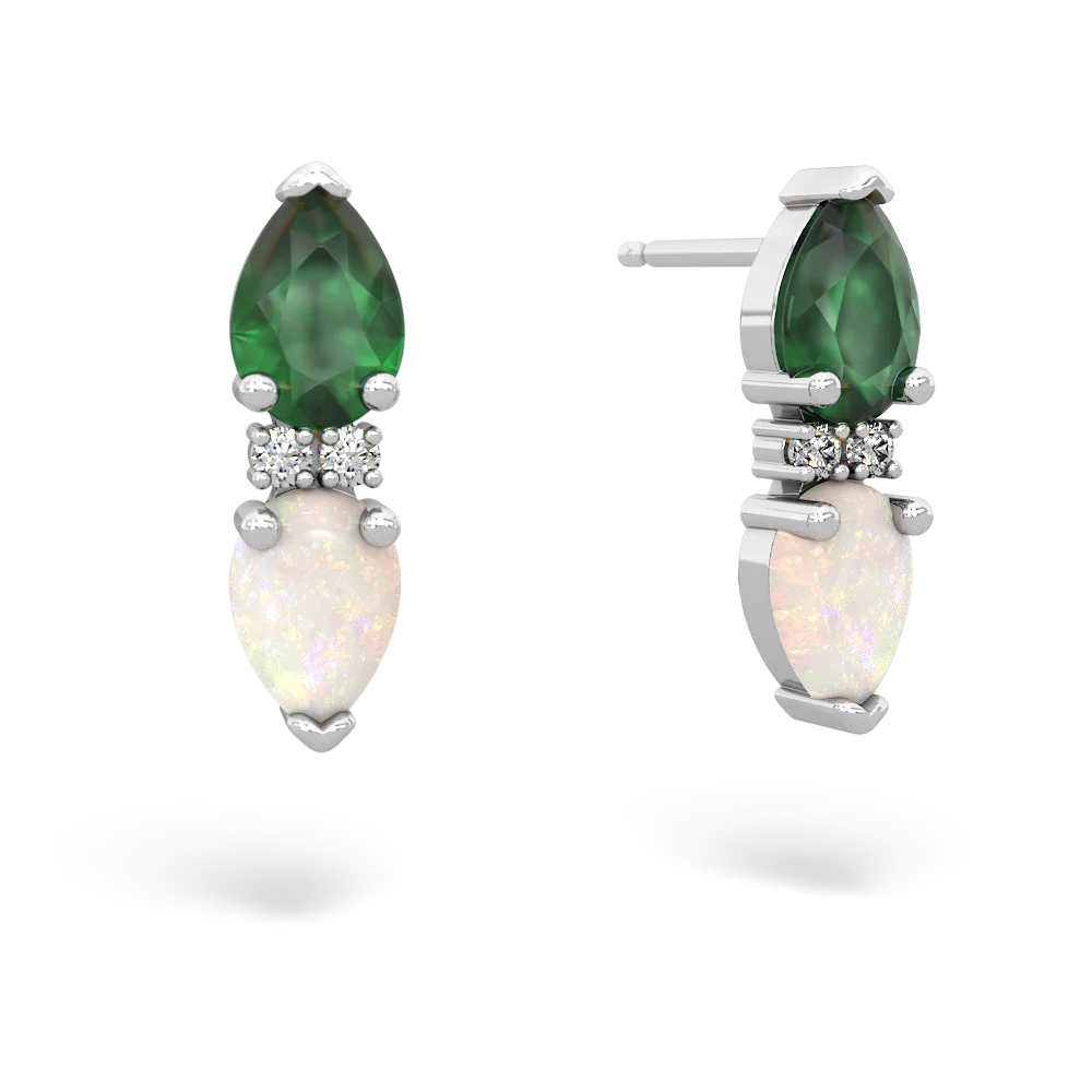 Emerald Bowtie Drop 14K White Gold earrings E0865