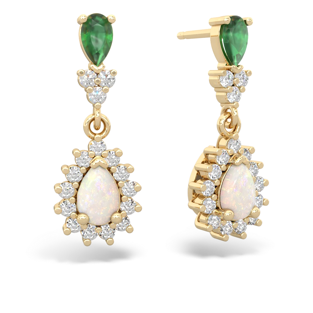 Emerald Halo Pear Dangle 14K Yellow Gold earrings E1882