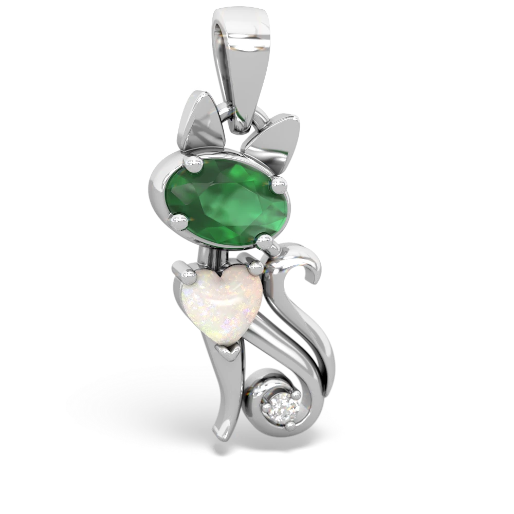 Emerald Kitten 14K White Gold pendant P5780