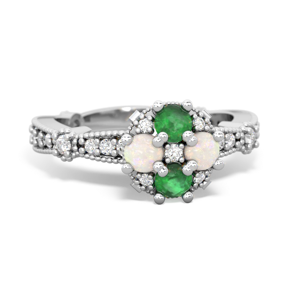 Emerald Sparkling Tiara Cluster 14K White Gold ring R26293RD