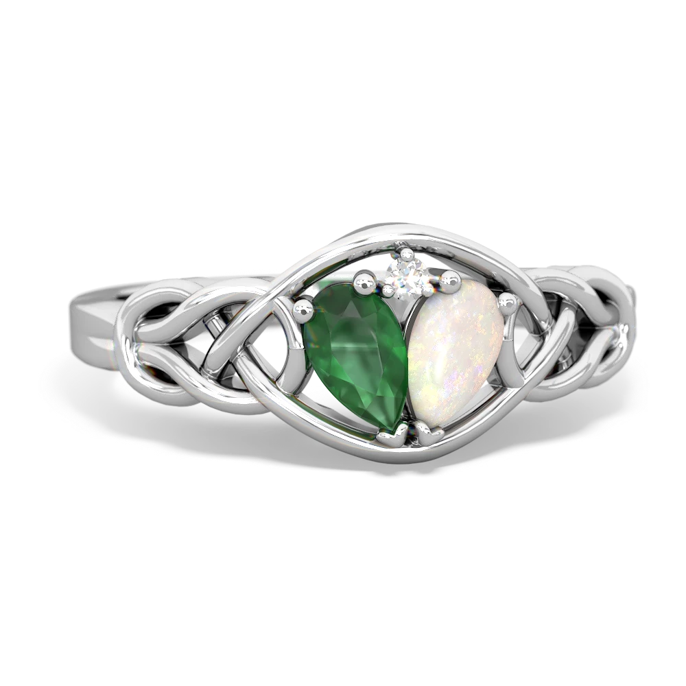 Emerald Celtic Love Knot 14K White Gold ring R5420