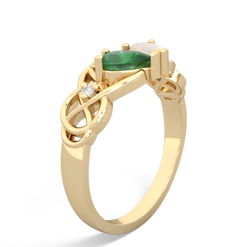 Emerald 'One Heart' Celtic Knot Claddagh 14K Yellow Gold ring R5322