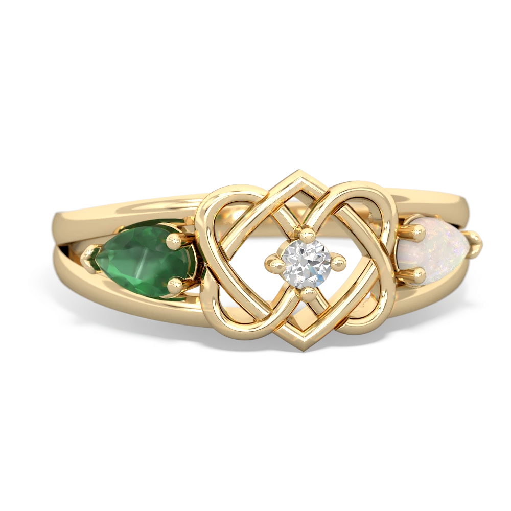 Emerald Hearts Intertwined 14K Yellow Gold ring R5880