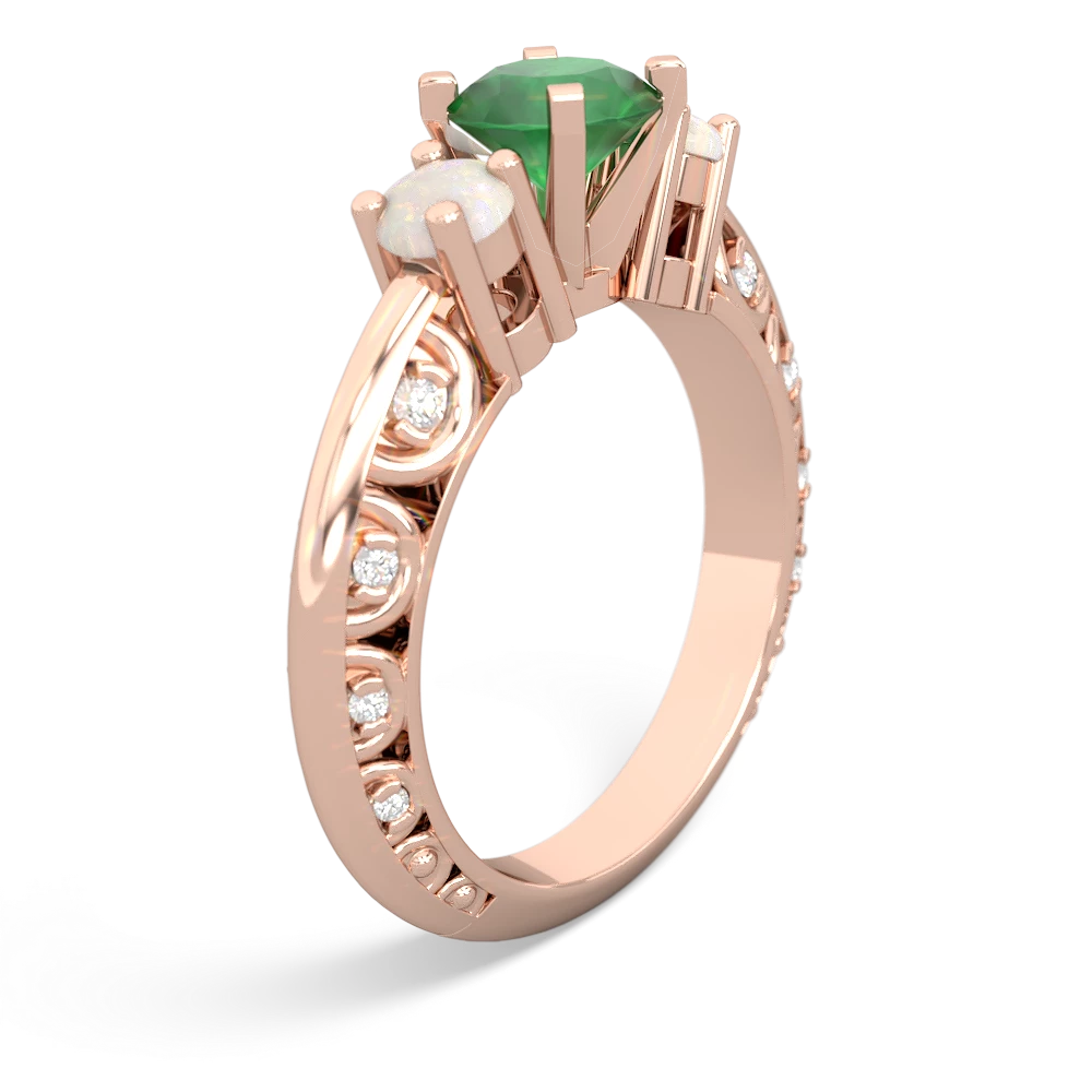 Emerald Art Deco Eternal Embrace Engagement 14K Rose Gold ring C2003