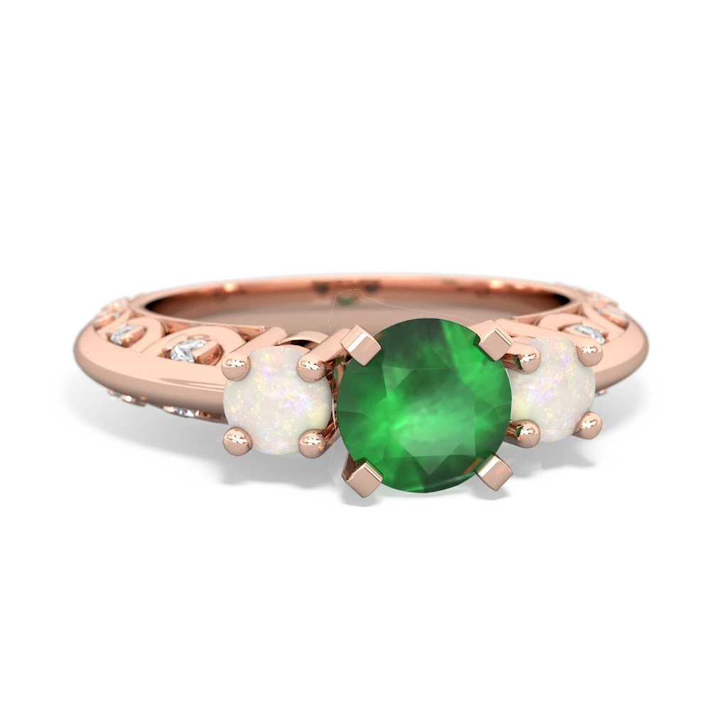 Emerald Art Deco Eternal Embrace Engagement 14K Rose Gold ring C2003