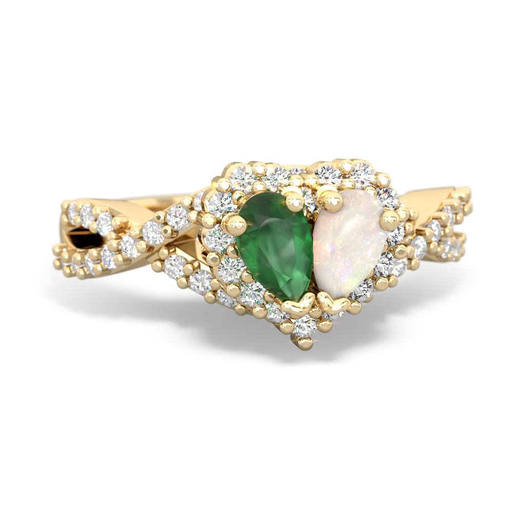 Emerald Diamond Twist 'One Heart' 14K Yellow Gold ring R2640HRT