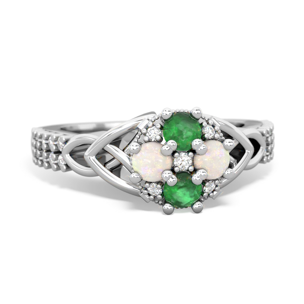 Emerald Celtic Knot Cluster Engagement 14K White Gold ring R26443RD